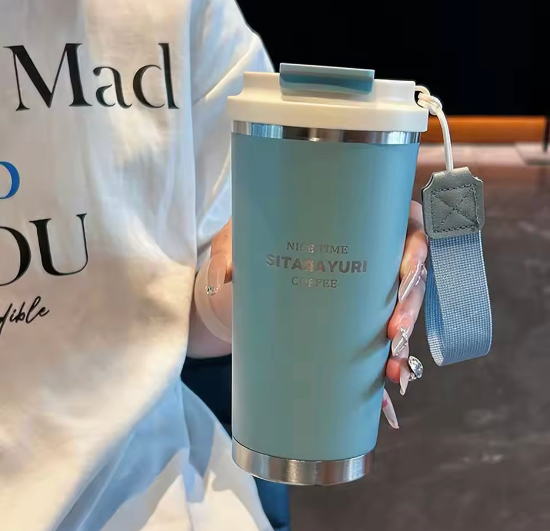 500ML Hot and Cold Water Bottle With Strap, Stainless Steel Coffee Mug, Stainless Steel Vacuum Flask With Straw, Leak Proof Coffee Tumbler 500ML Hot and Cold Water Bottle With Strap, Stainless Steel Coffee Mug, Stainless Steel Vacuum Flask With Straw, Leak Proof Coffee Tumbler